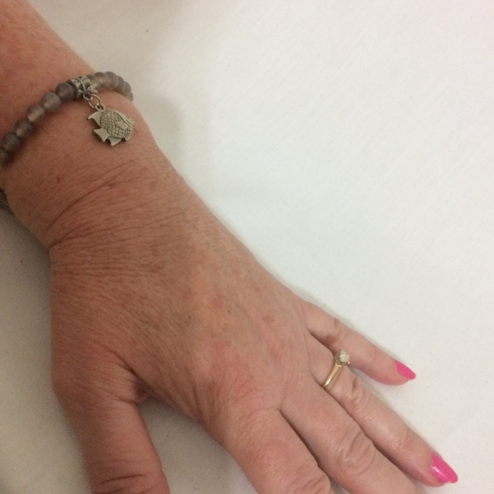 Women's Gray Natural Stone Stretch Bracelet - Picture 2 of 2